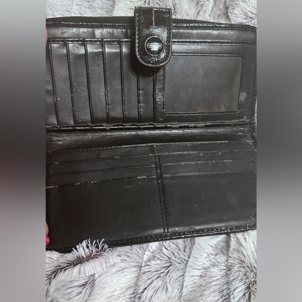 Coach CC Logo Jacquard Trifold Wallet Black Canvas - Picture 2 of 5